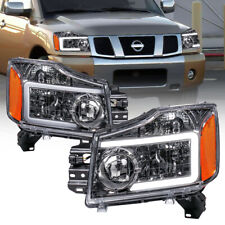 Pair Chrome LED Headlight Front Lamps Assembly For 2004-2012 Nissan Titan picture