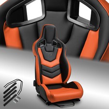 1PC EVO-Series Reclinable PVC Racing Seats Car Seat Black-Orange w/Sliders picture