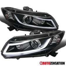 Fit 2012-2015 Honda Civic Coupe Sedan Black LED Tube Projector Headlights 12-15 picture