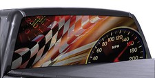 FGD Truck Rear Window Racing Checkered Flag Speedometer Perforated Vinyl Decal   picture