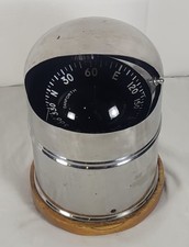 Vintage Danforth Constellation Binnacle Compass Stainless Steel Hood Wood Base picture