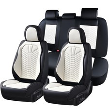 Waterproof Nappa Leather Car Seat Covers Full Set, Black & White, 5 Seats, Unive picture