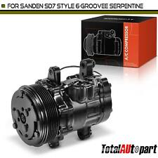 1x New Black A/C Compressor with Clutch for Sanden SD7 6-Groove Serpentine Belt picture