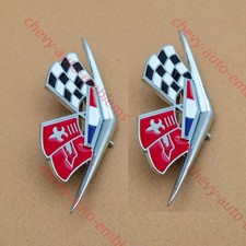 2Pcs Siver Fits 1962 1963 Impala 327 409 Front Fender Emblems Badge Flags picture