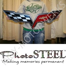 CORVETTE CROSSFLAG WALL EMBLEM LARGE METAL ART C6 05-13 FULL 32