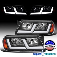 For 2000-2005 CHEVY IMPALA Black Headlights w/ Fiber optic LED strip Left+Right picture