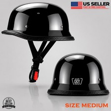 DOT German Motorcycle Half Helmet Scooter Chopper Helmet Casco Glossy Black, M picture