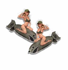 US Military Pin Up Bomber Sexy Vintage Sticker WW2 Nose Art Truck  Decal 2 Pack picture