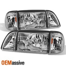Fit 87-93 Mustang Headlights w/ Corner & Parking Lights Lamps 6Pcs 1987-1993 picture