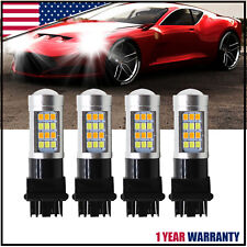 4X Error Free White/Amber 3157 LED DRL Switchback Turn Signal Parking Light Bulb picture