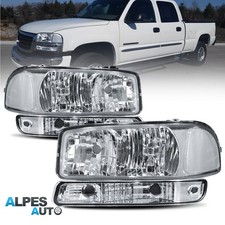 Pair Chrome Headlights w/ Bumper Lamps For 2000-2006 GMC Yukon Sierra 1500 2500 picture