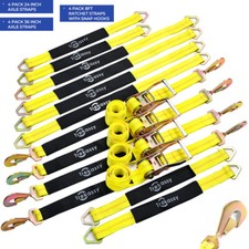 12 Pack Axle Straps Car Trailer Hauler Ratchet Tie Down Strap with Snap Hooks picture