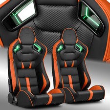 [Noen Racer Series]Reclinable Univeral PVC Racing Seats Pair Black+Orange picture