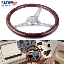 380mm 15inch Real Wood 3 Spoke Chrome Marine Boat Steering Wheel+Horn Button picture