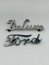 Vintage Metal Ford & Deluxe Script Emblem Set Of 2 Decal Ornament Nameplate picture