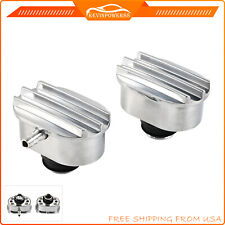 Polished Aluminum Finned Oval Air PCV Breather Combo Valve Cover Set of 2 picture