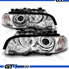 1999-2001 BMW E46 3-Series Coupe Dual LED Halo Projector Chrome Headlights Pair picture