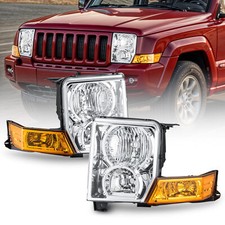 For 2006-2010 Jeep Commander Halogen Type Chrome Headlights Headlamps Left+Right picture