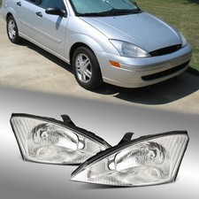 Fit 2000-2004 Ford Focus Chrome Crystal Headlights Replacement Assembly Pair picture