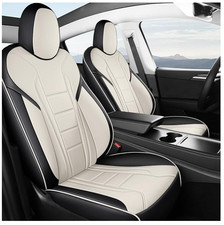 FREESOO Seat Cover for Tesla Model Y 2020-2025 7 Seats, Leather, Black and White picture