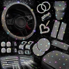 30 Pcs Multicolor Bling Car Accessories Set for Women - Steering Wheel Cover, Se picture