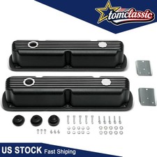 Black Finned Aluminum Valve Covers Set for Chrysler Mopar LA 318 340 360 SB V8 picture