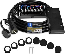 16 FT Heavy Duty Pure Coppe 7 Way Trailer Plug with Trailer Junction Box 7 Pole  picture