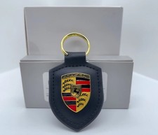 NEW GENUINE PORSCHE LEATHER CREST KEY RING FOB CHAIN BLACK WAP0500950E picture
