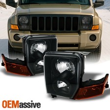 Fits 06-10 Jeep Commander SUV Amber Black Headlights Front Lamp Replacement Pair picture