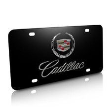 Cadillac Double 3D Logo Black Stainless Steel License Plate picture