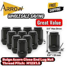 50Pcs M12X1.5 BLACK ACORN LUG NUTS 3/4