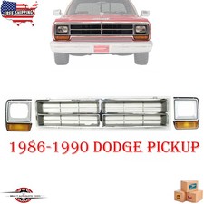 Fits 1986-1990 Dodge Ramchar D150 D250 Front Chrome Grille Headlight Bezels 3PC picture