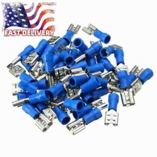 Female Spade Blade Wire Connectors Insulated Crimp Terminal 6.3mm Blue 100X picture