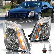 [Halogen Type] For 2008-2014 Cadillac CTS CT-S Chrome Headlights LH+RH w/Bulbs picture