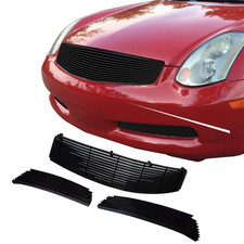Fits 2005-2006 Infiniti G35 Upper Lower Aluminum Black Billet Grill Insert Combo picture