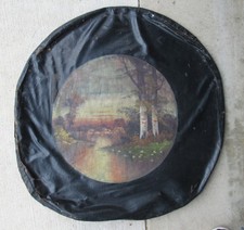 Antique 1930's BILTMORE MFG CINCINNATI Car Spare Tire Cover w/Hand Painted Scene picture