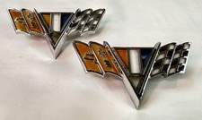 Set of 2 Vintage 1964-67 Chevrolet V-Flag 3840318 Front Fender Chrome Emblems picture
