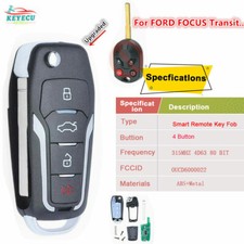 Upgraded FLIP KEY REMOTE FOR 2012-2018 FORD FOCUS CHIP KEYLESS ENTRY ALARM FOB picture