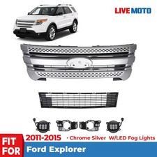For 2011-2015 Ford Explorer Front Grille Assembly Silver Chrome W/LED Fog Lights picture