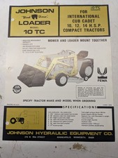 JOHNSON WORK HORSE CUB CADET 10-14 LOADER MODEL 10TC SPECS ATTACHMENTS BROCHURE picture