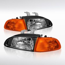 Fit 1992-1995 Honda Civic 2/3Dr Black Headlights+Amber Corner Signal Lamps 92-95 picture