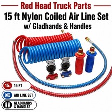 Red Head Truck Parts 15 ft Nylon Coiled Air Line Set w/Gladhands & Handles picture
