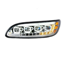 Chrome Quad-LED Headlight w/ DRL & Sequential Signal For Peterbilt Driver Side picture
