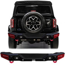 Vijay Fits 2021-2025 Ford Bronco Black Texture Steel Rear Bumper With LED Lights picture