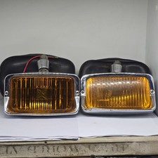 2 Vintage 12V Sears Roebuck Quartz Halogen Amber Auxiliary Fog Lights and covers picture