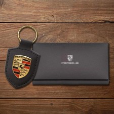 New Genuine Porsche Leather Fob Keychain, Black Crest Keyring: 2026 Design picture