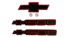1988-1993 Chevrolet C/K Series 454 SS Red/Black Front and Door Emblems Bundle picture