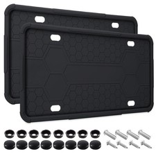 2 Pack Silicone License Plate Frames Black, Car Frame Holder, Black picture