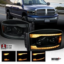 Fit 2006-2009 Ram 1500 2500 Smoke Projector Headlights Amber LED DRL Sequential picture