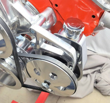 SBC Chevy Chrome Saginaw Power Steering Pump + Aluminum Pulley & Bracket Kit picture